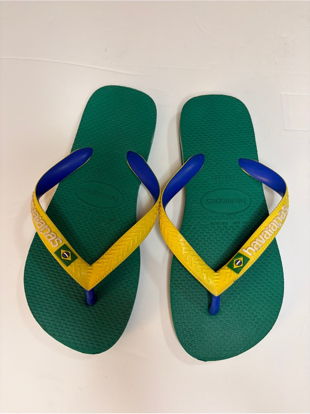 Havaianas Kids Green Footbed Yellow Straps Blue Accents Flip Flops